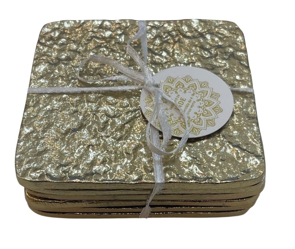Gold Metal Textured Squared Coasters  (set of 6) 