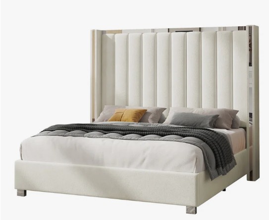 58" Mirrored Inlay Headboard-Ivory King Bed