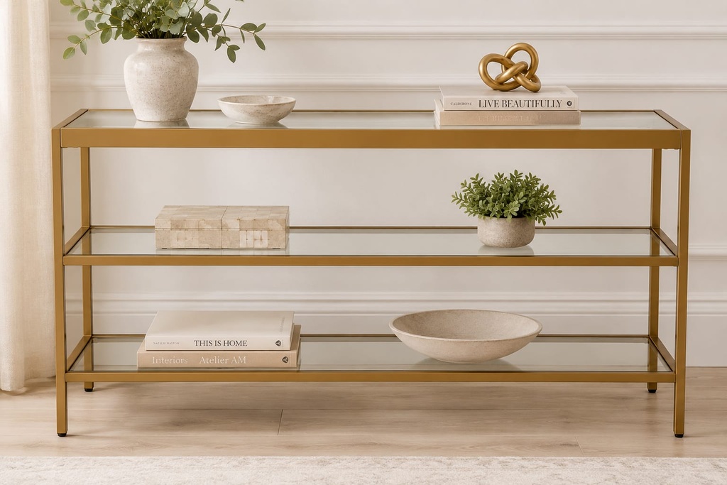 3 Shelves Alexis Glass & Gold Console Table 