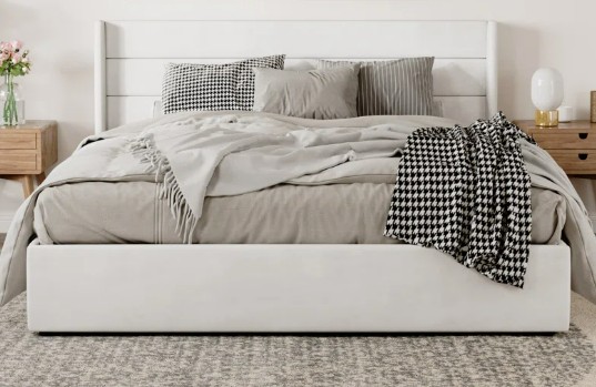White Braya Hydraulic Storage Upholstered Platform Bed-King 