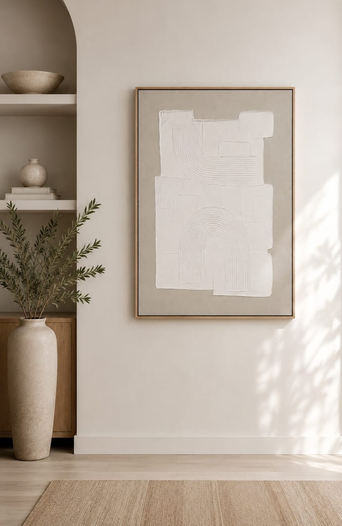 White Hand Painted Abstract with Grey Background 