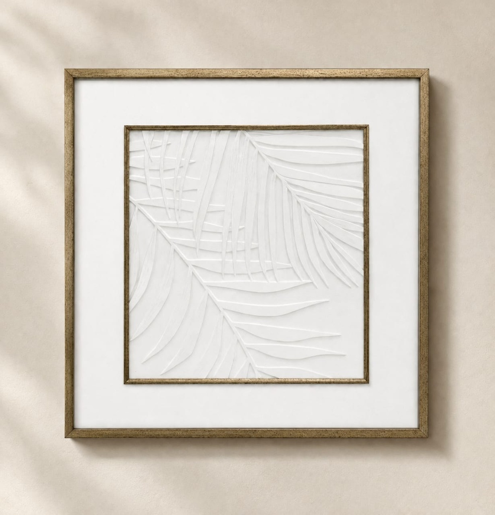 Gold Frame White Palm Leaf Wallart