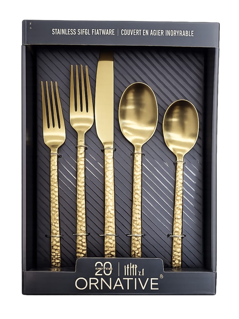 Ornative Stainless Steel Flatware Set 20pcs -Gold Textured Handle