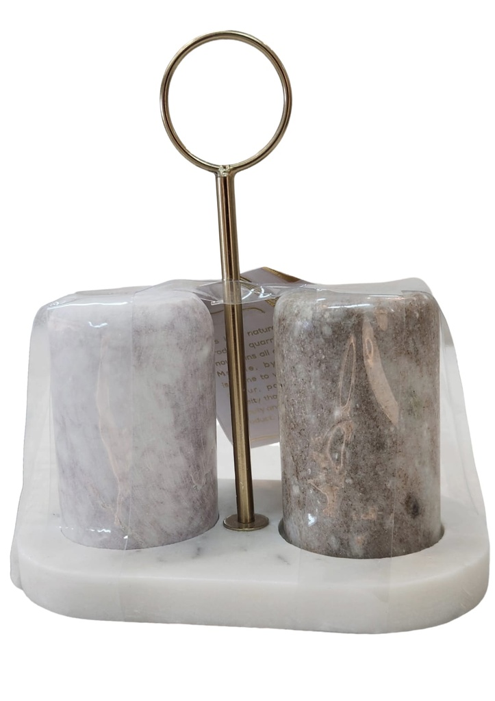 Natural Marble Salt and Pepper Set On Marble Tray 