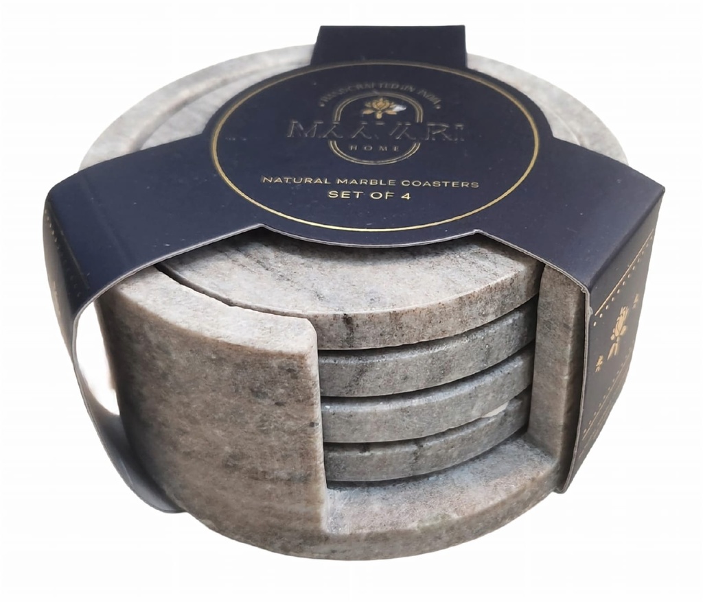 Natural Brown Marble Circular Coasters Set of 4 