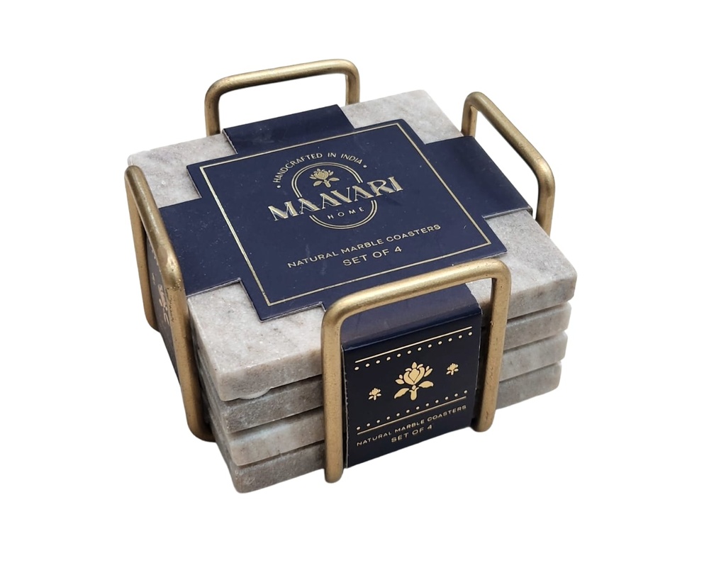 Grey Marble Coasters in Gold Case set of 4 