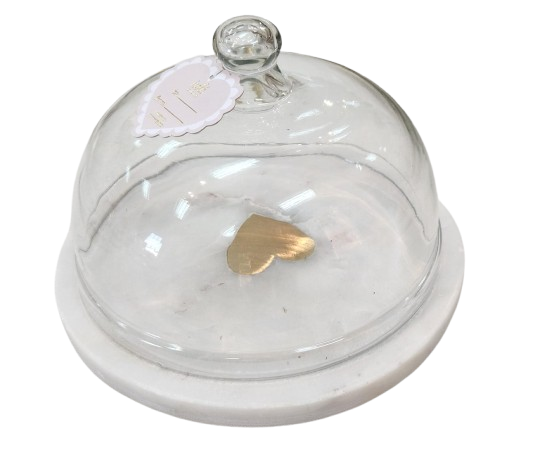  Glass Dome with Gold Heart and Marble base 