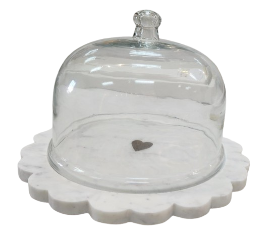 Glass Dome with Floral Edge Marble Base 