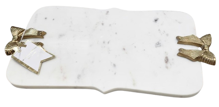 Marble Tray with Gold Bow Handles  