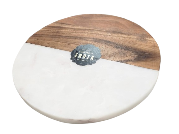 Marble and Wood Circle Tray 