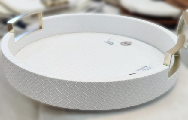 White Round Tray with Gold Handles Small  
