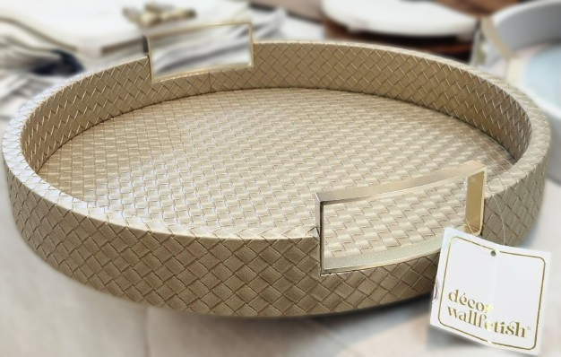 Gold Round Tray with Gold Handles Lg   
