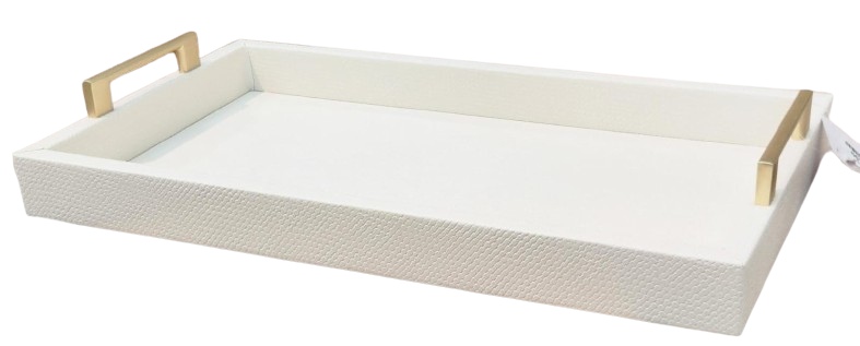 White Rectangular Tray with Gold Handles-Sm