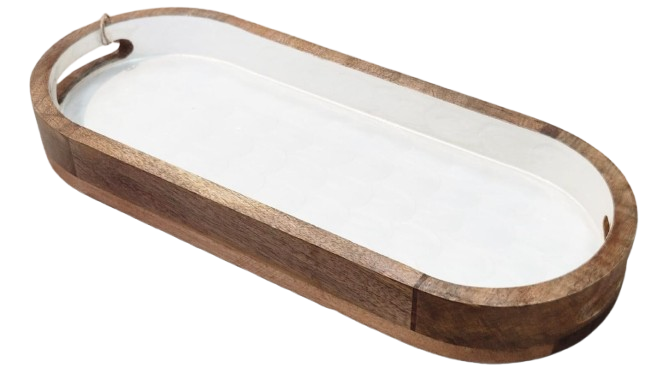 Wooden Tray with Ivory Seashell Details