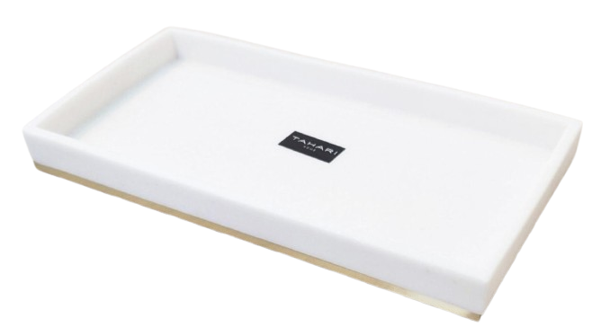 Tahari White Stone Tray with Gold Base 