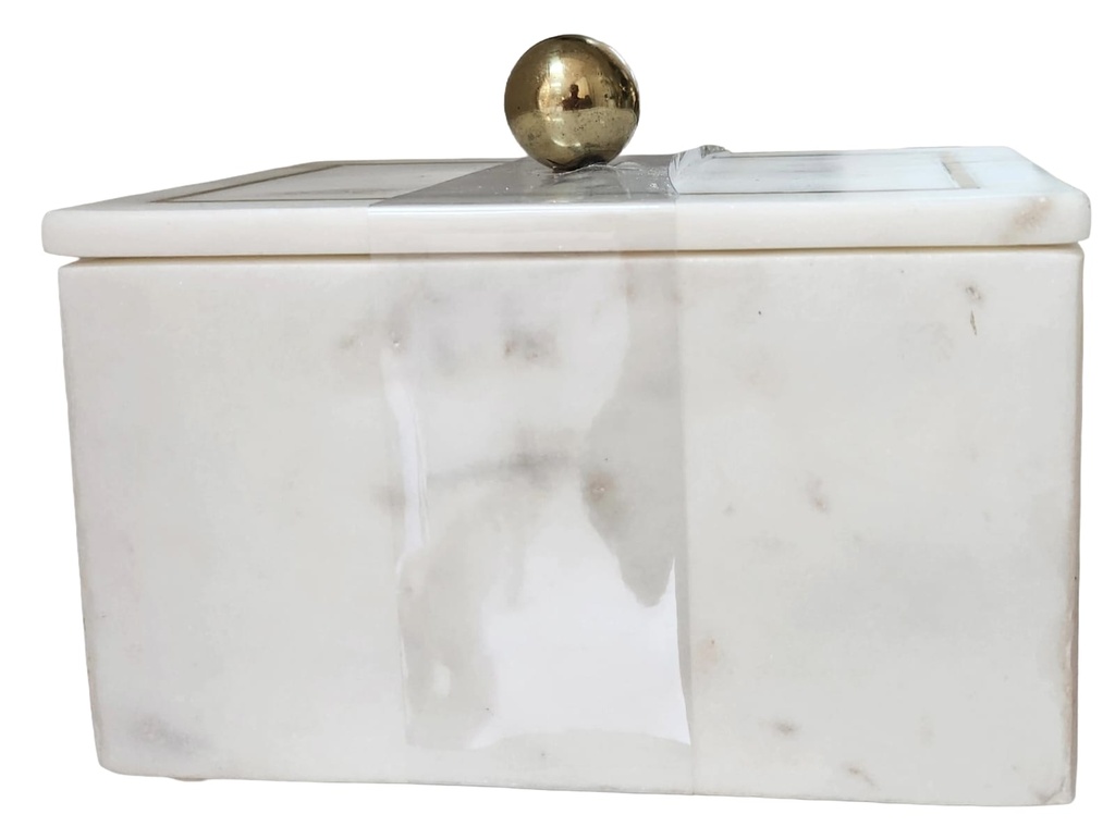 Marble Box With Gold Sphere Handle -Med 