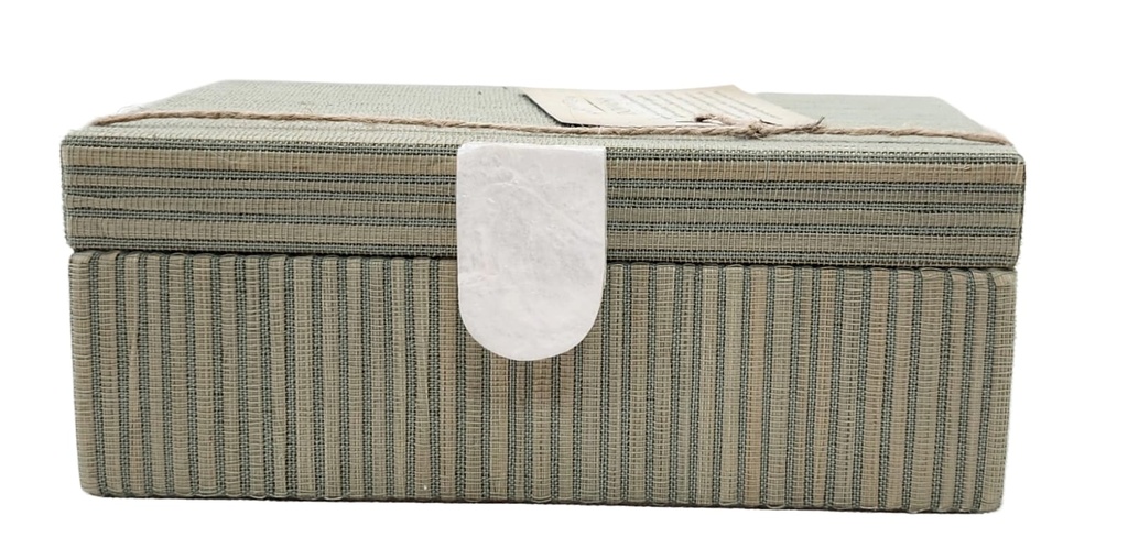 Green and Gold Fabric Box With White Handle  