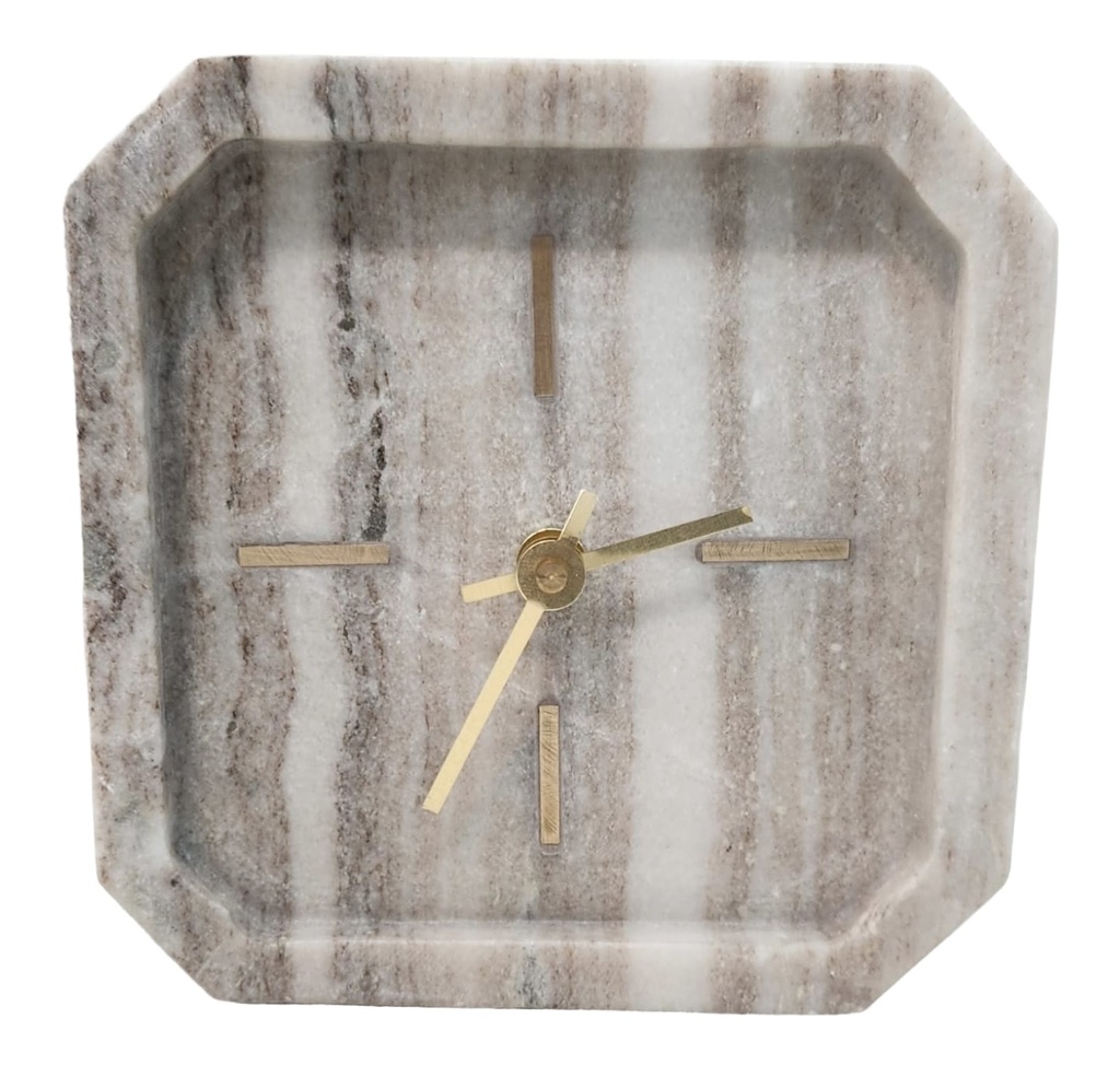 Brown Marble Clock with Gold Details 