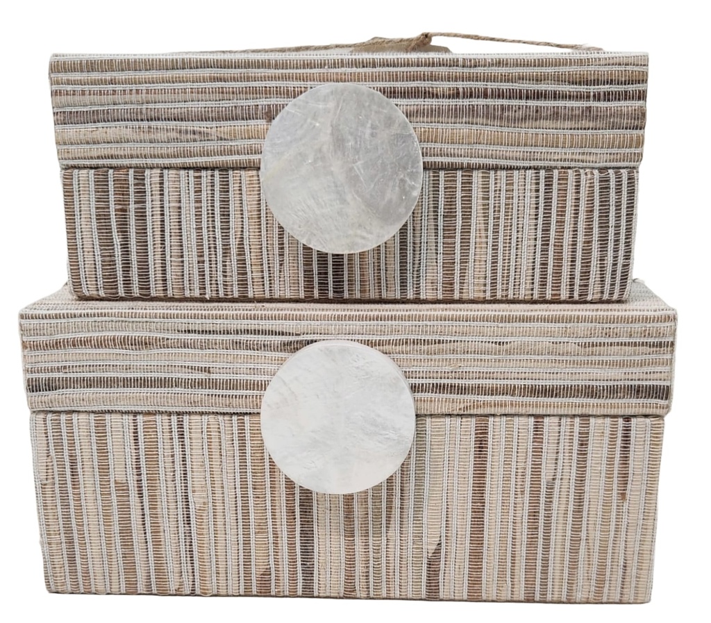 Brown and White Fabric Box With White Handle-Lg