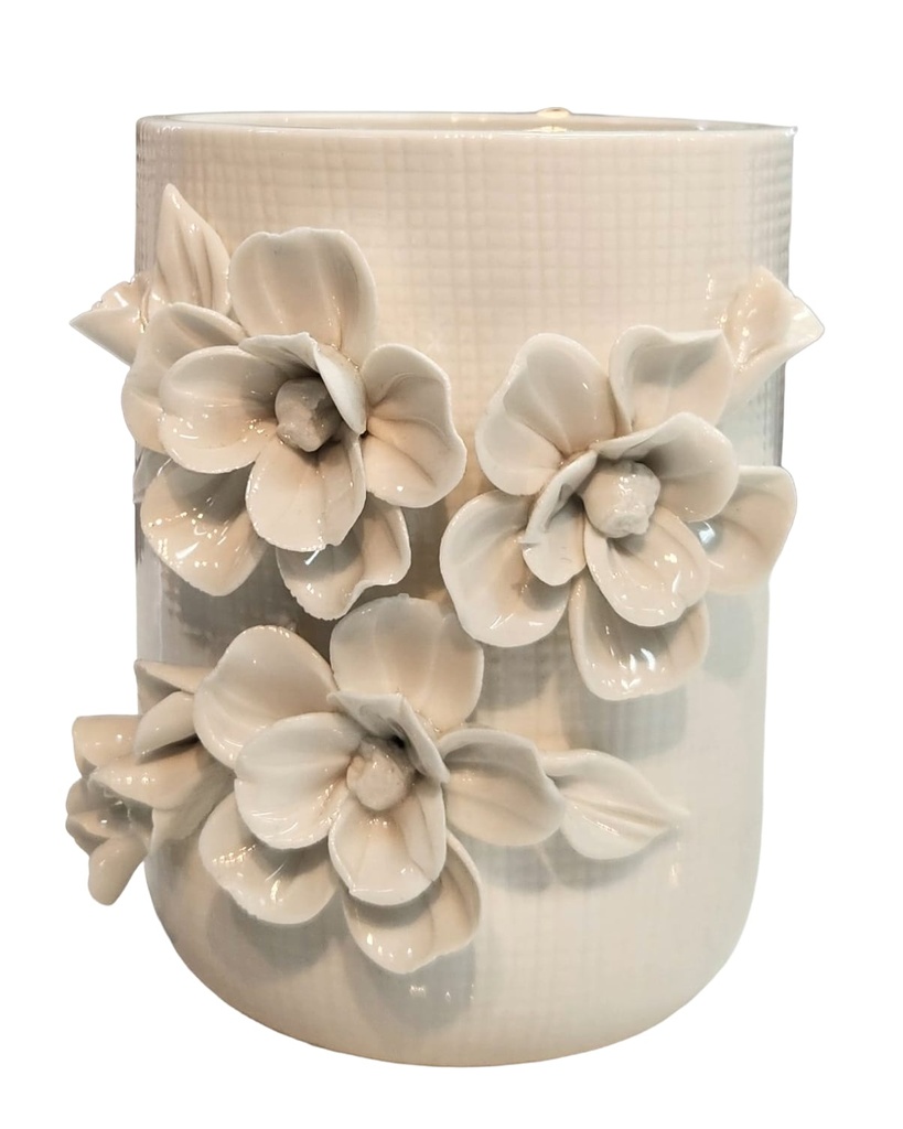  White Ceramic 3D Floral Detail Holder  