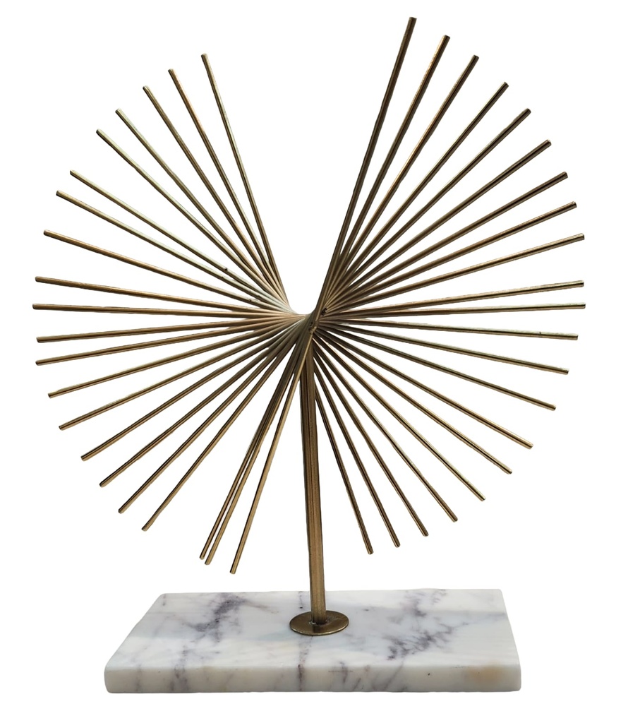 Marble Base Geometric Lines Gold Metal Sculpture  