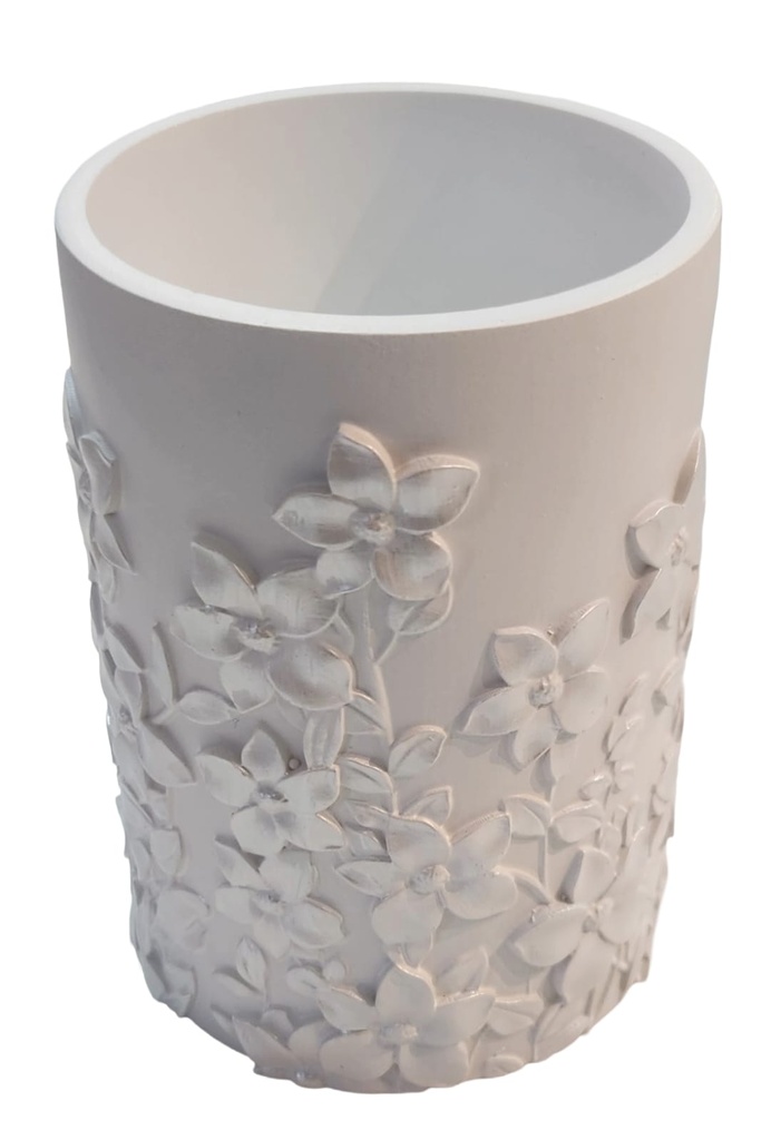 Opuloria Floral Embossed Cylindrical Bathroom Utensil Organizer   