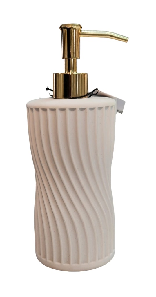 White Ribbed with Gold Pump Soap Dispenser 
