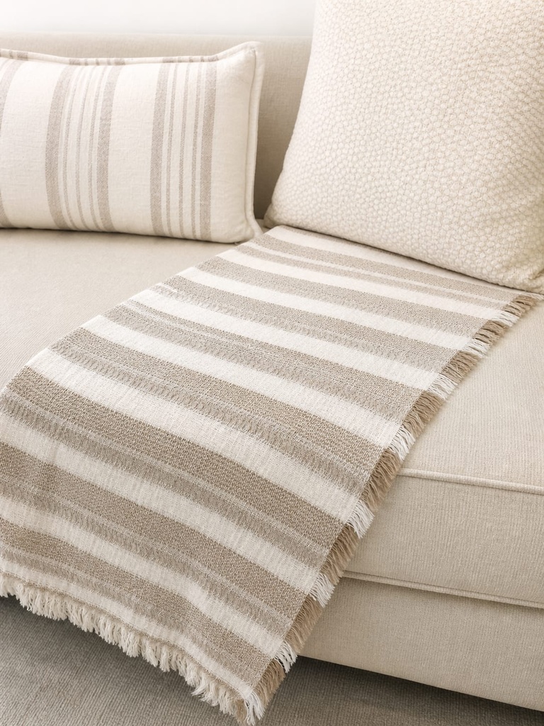 Inup Home Cream & Brown Thin Striped Throw  