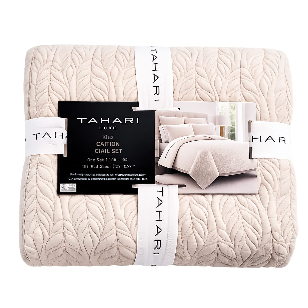 Tahari Light Brown Floral Design -King Cotton Quilt Set 