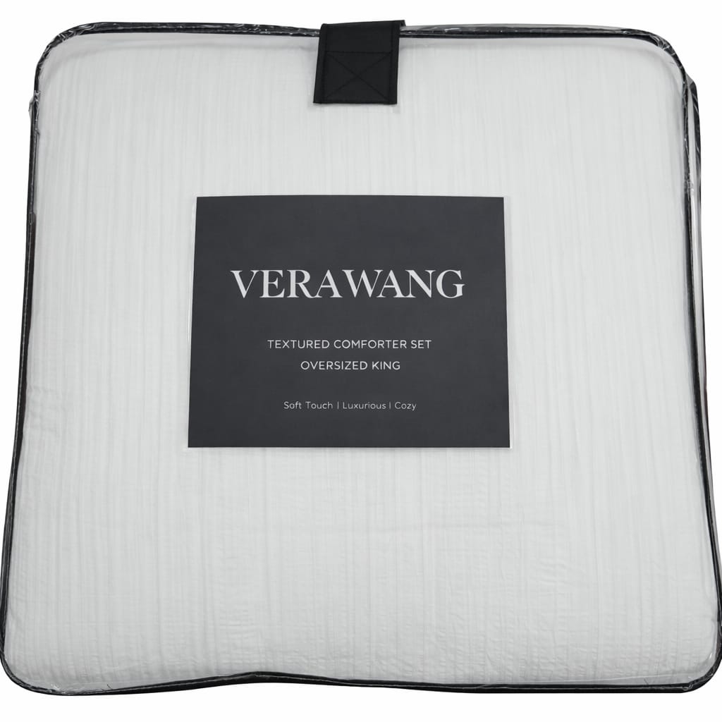 Vera Wang Textured Oversized King Comforter White with Line Design 