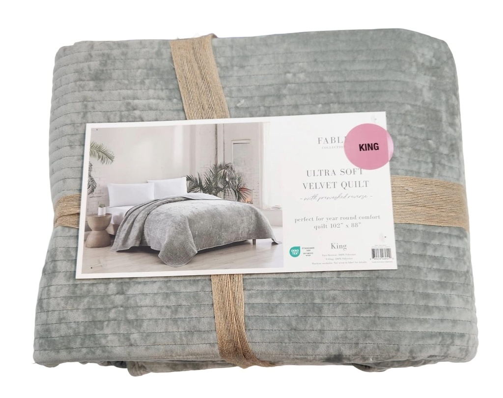 Fable Collection King Velvet Quilt -Green 