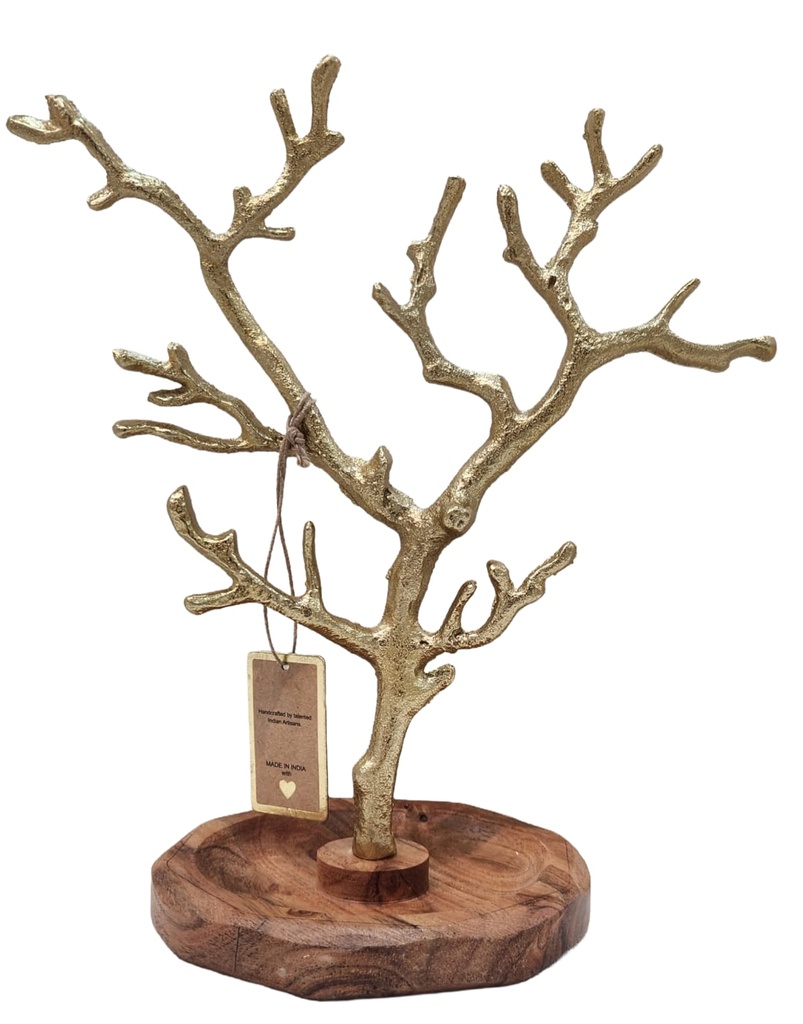 Gold Tree Jewelry Holder With Wooden Base 
