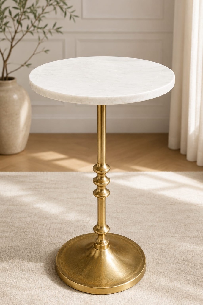 Round Marble Gold Base Side Table  