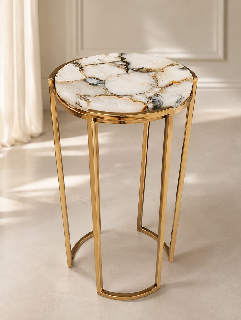 Agate Top with Gold Metal Base Side Table  