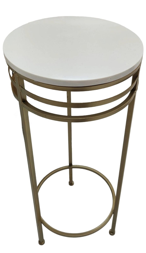 Marble Top Cylindrical side Table with Double Lined Gold Frame 