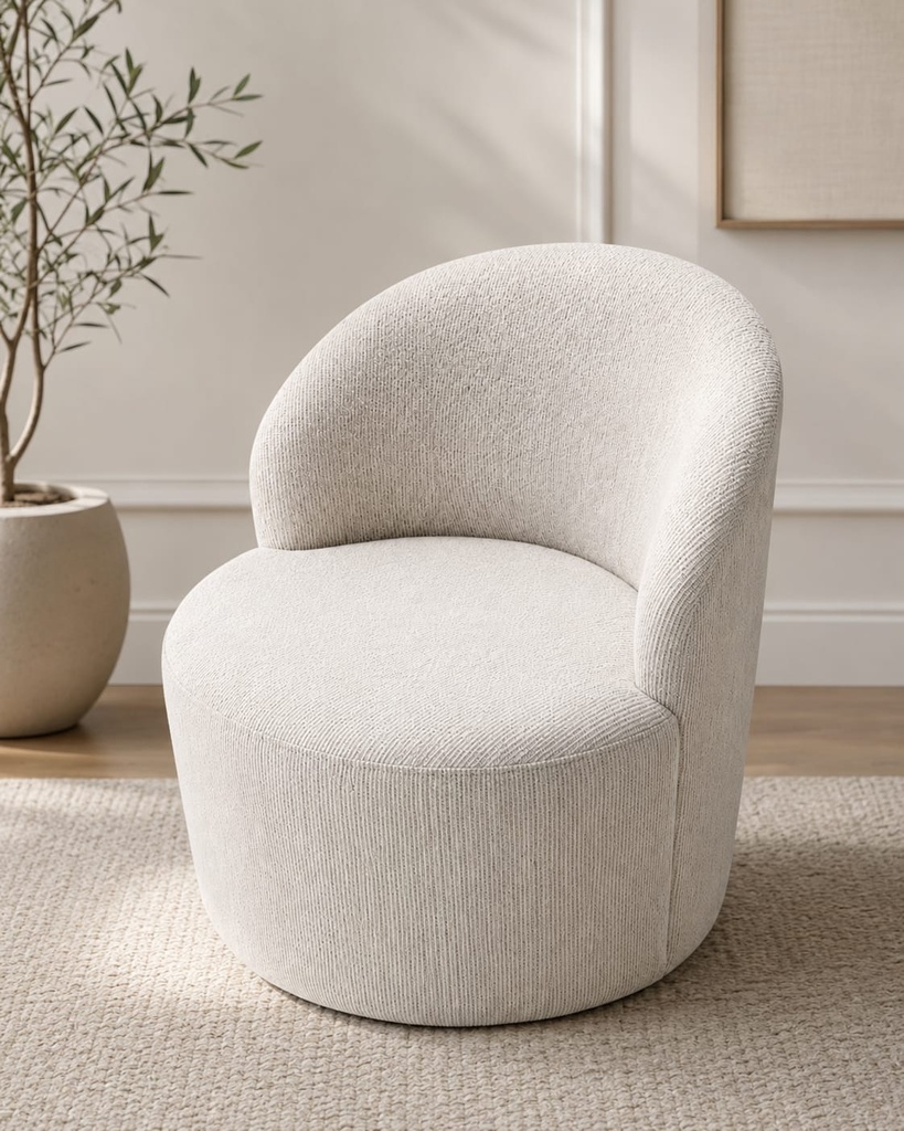 Rachel Zoe Barrel Swivel White & Brown Patterned Chair  