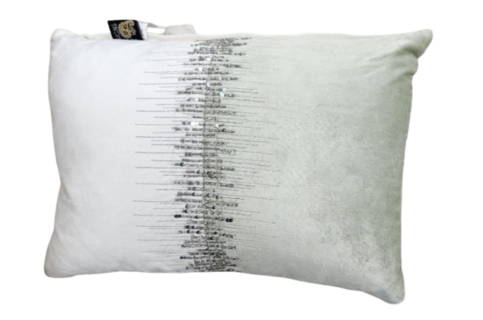 White & Green Colourblock Pillow With Beaded Details 