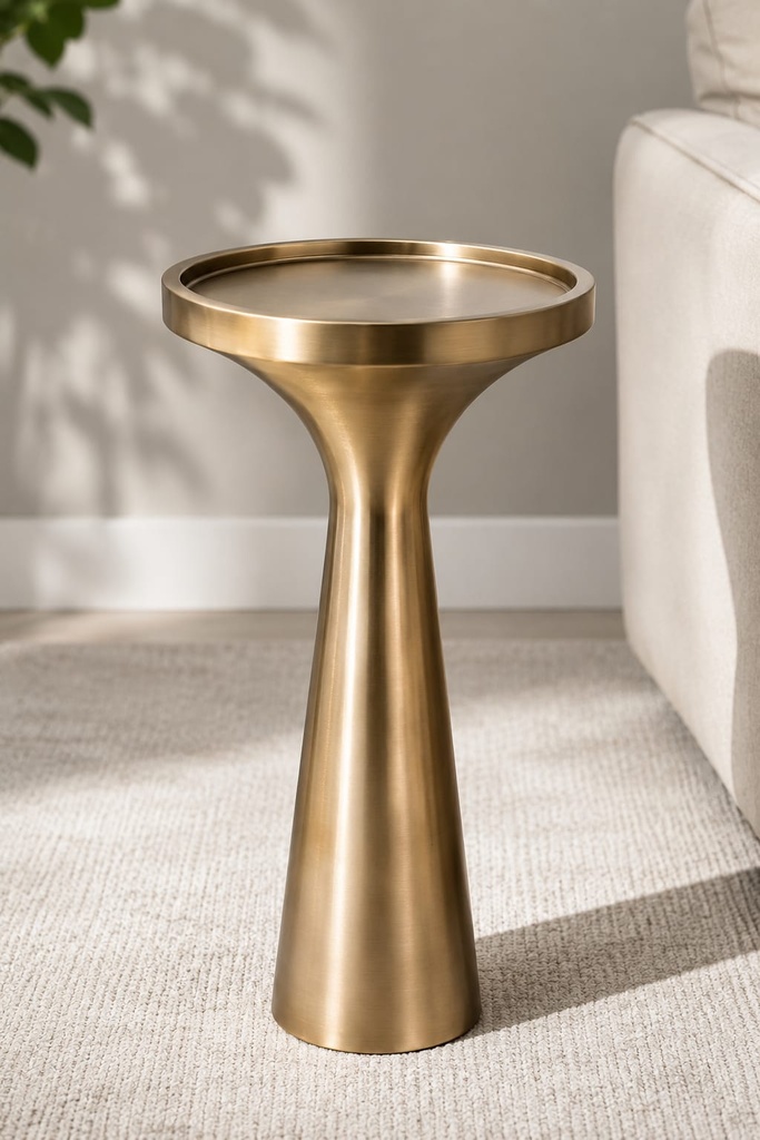Solid Gold Metal Base Pedestal Side Table  