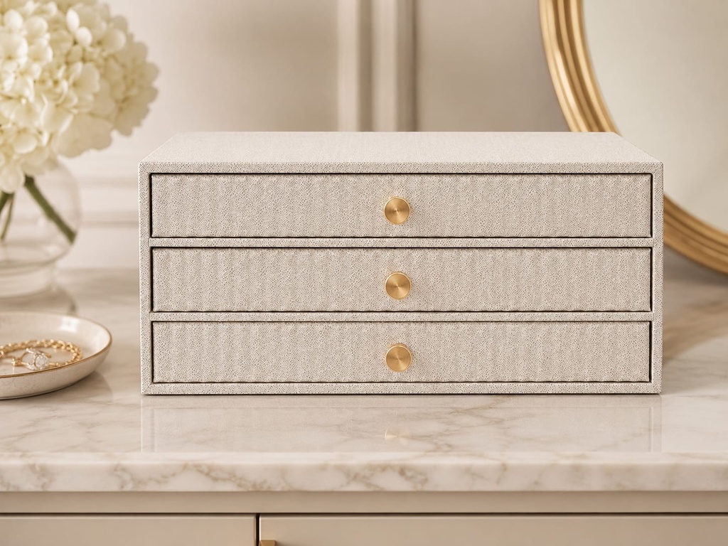 Beige 3 Tier Jewelry Box  