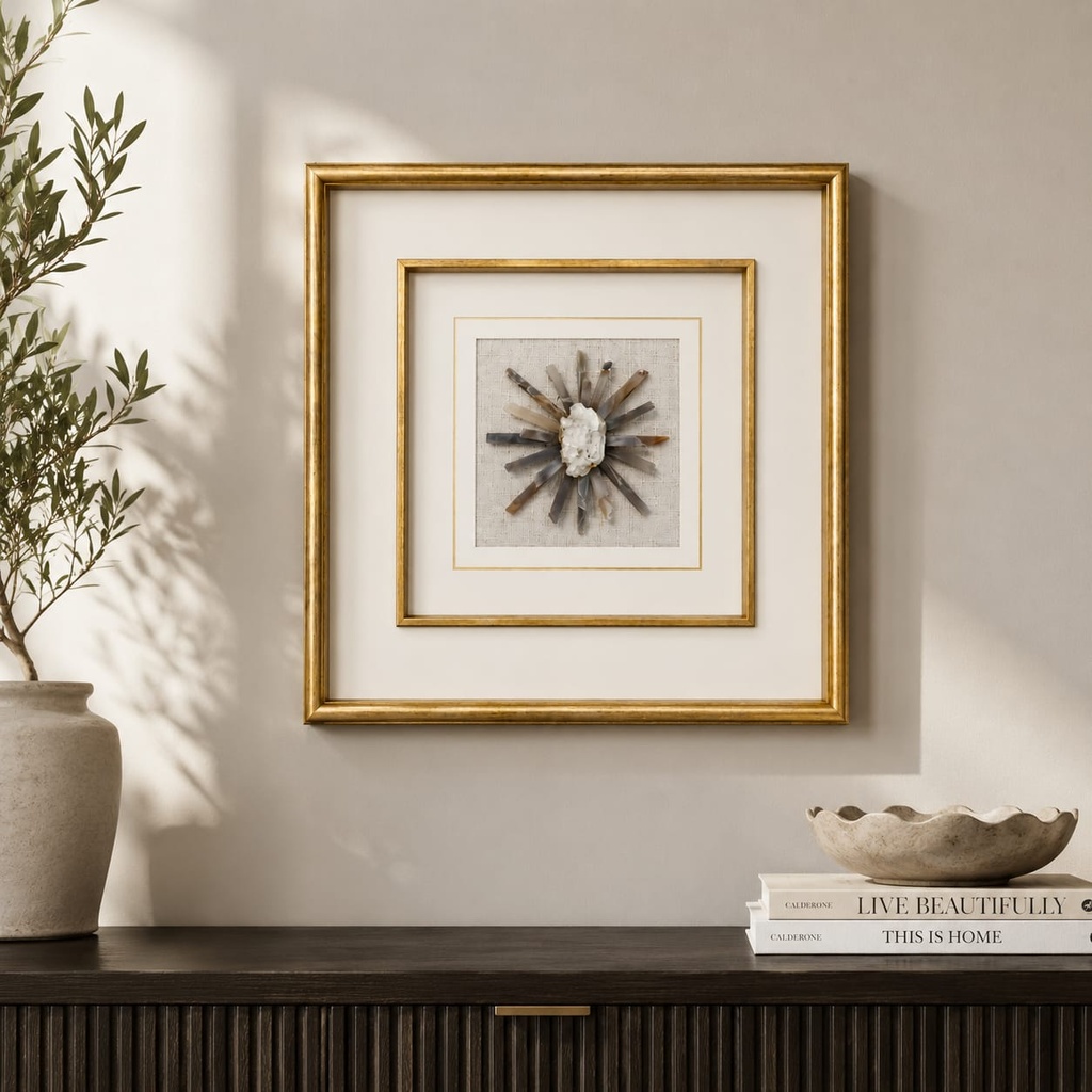 Gold Frame Black Crystal Agate Stone Wallart 