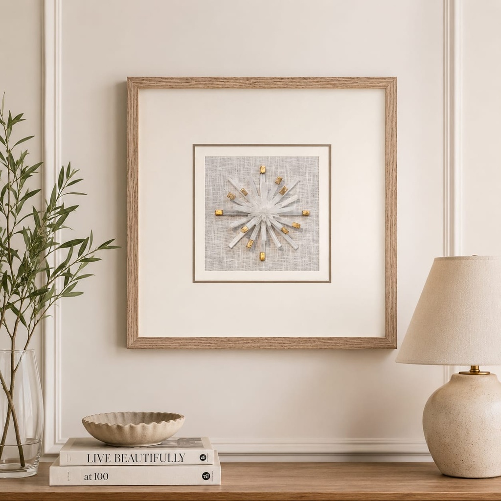 Selenite Crystal With Gold Details Shadow Box Wallart