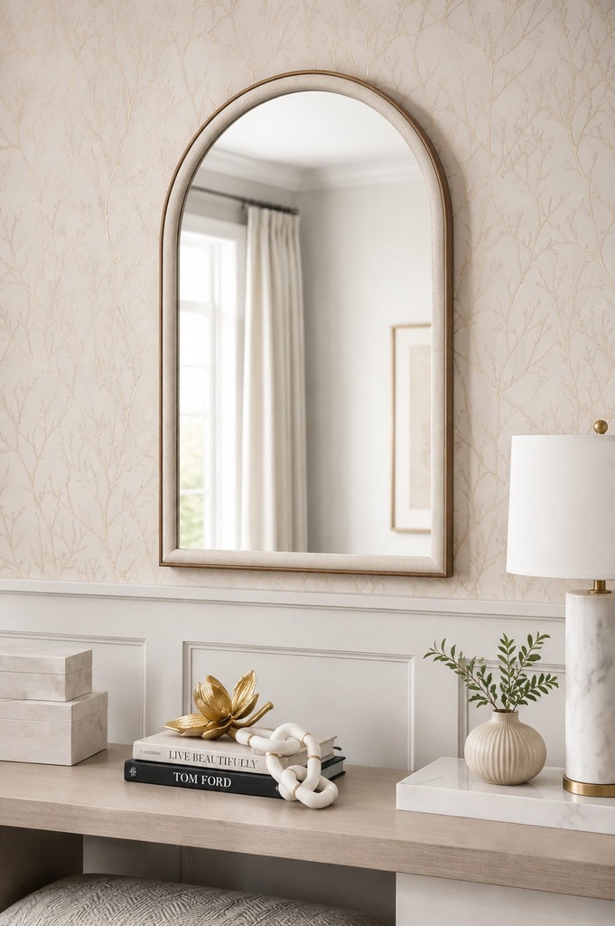 26 x 38 Gold & Textured Ivory Arch Mirror 