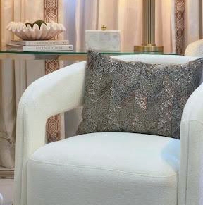 Chevron Hand Beaded Silver Lumbar  