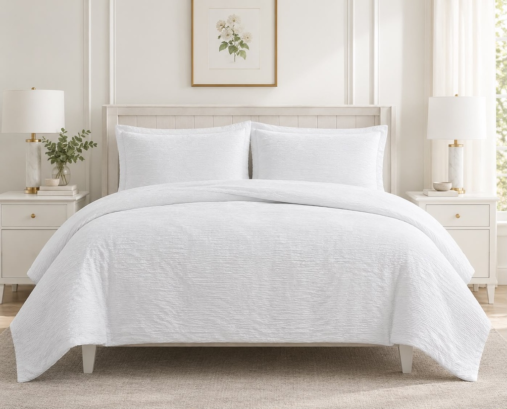 White Textured 3 Piece King Comforter Set