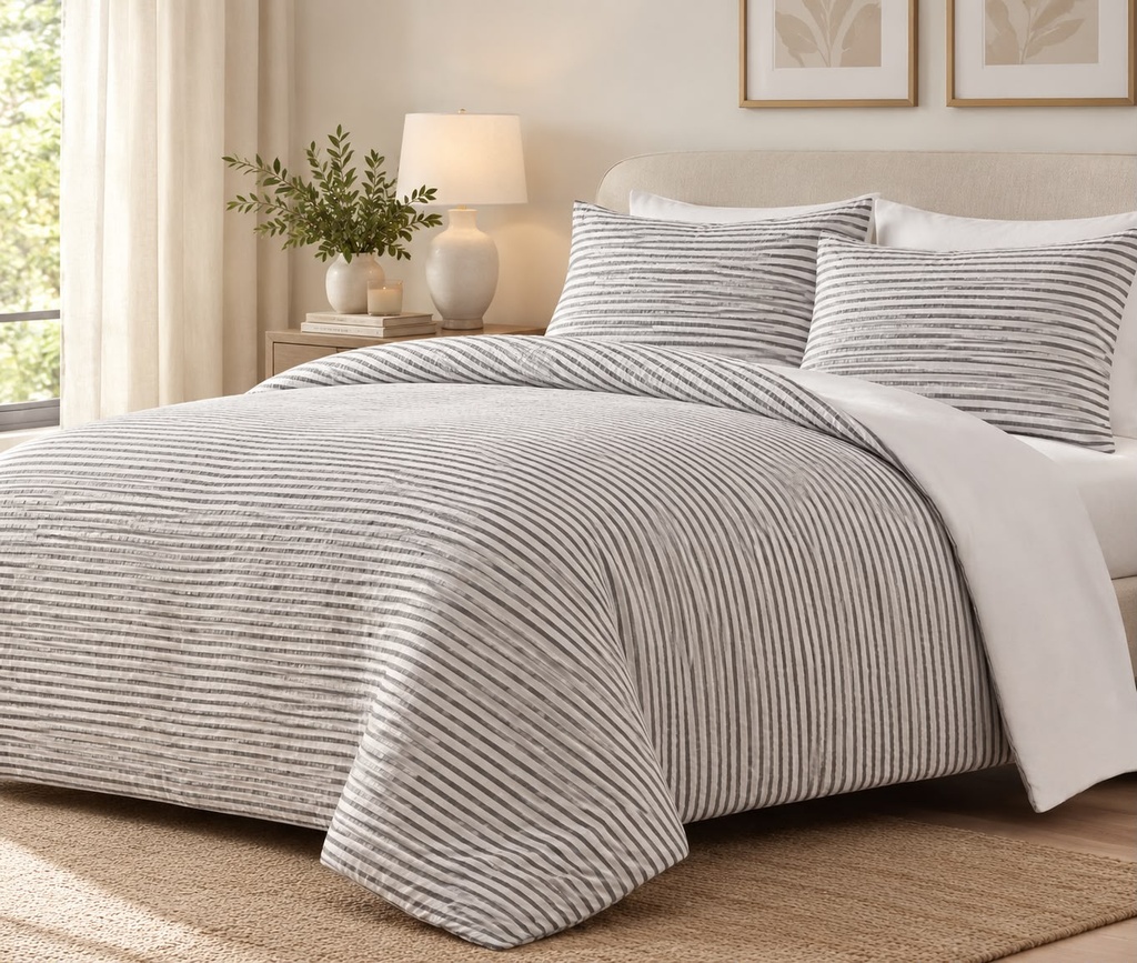 Grey & White King 3 Piece Comforter Set