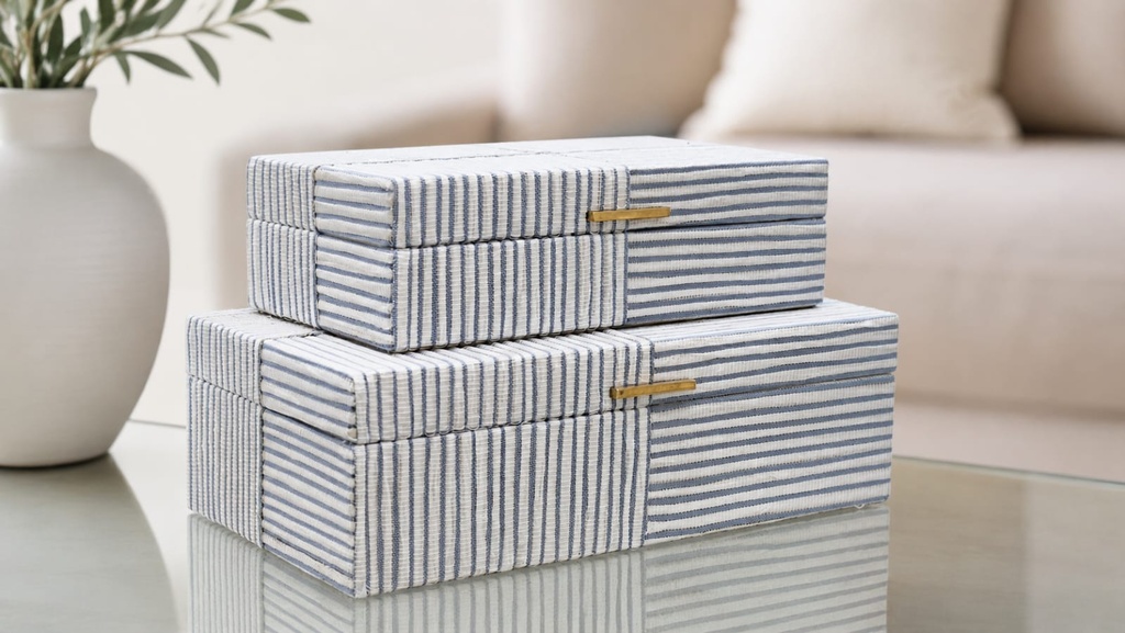 Blue & White Striped Woven Box -SM