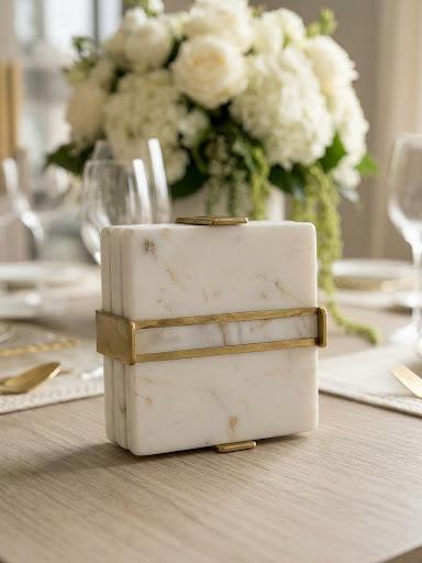 Square Marble Coasters With Gold Case 
(Set of 4) 