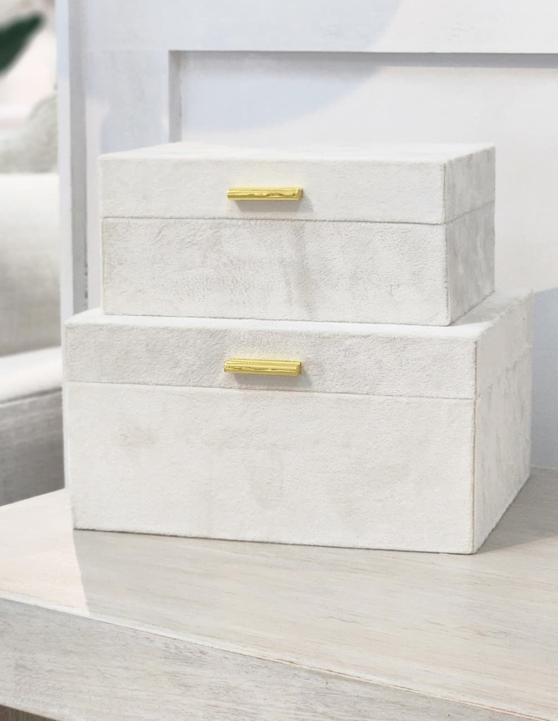 Ivory Suede Box With Gold Handle Small