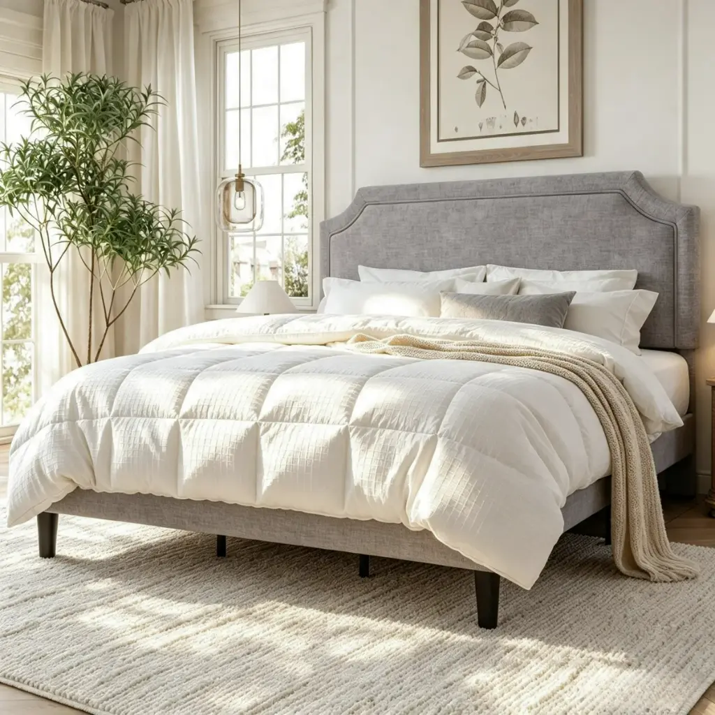 Gray Chenille Adjustable Headboard -Queen Bed