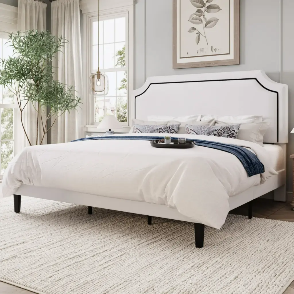 Bellanova White Velvet Adjustable Headboard -King Bed